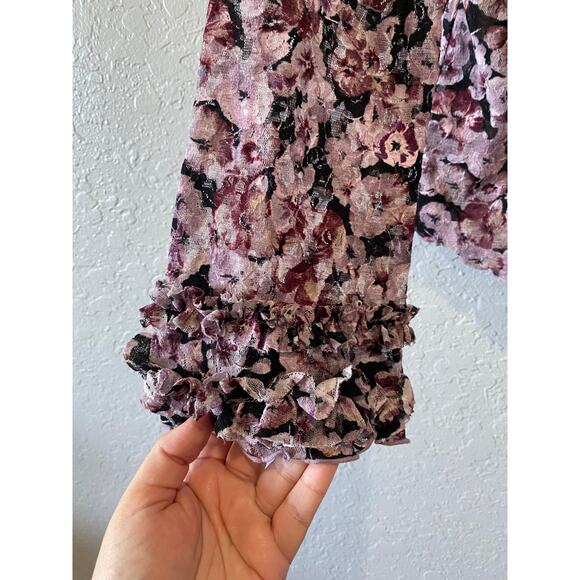 INC International Concepts VIntage y2K Ruffled Lacey Floral Blouse Size M - Picture 2 of 8